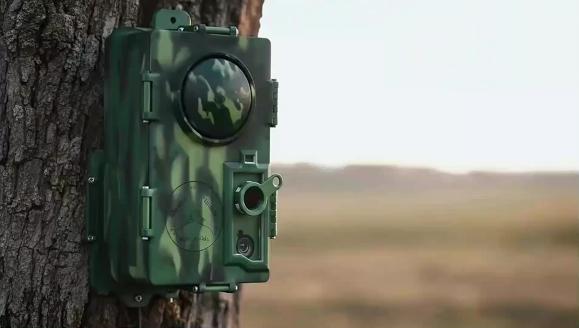 Current MotionUnseen outdoor enclosure mounted upright on a tree